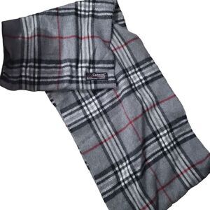 V. FRAAS Cashmink Infinity Scarf‎ Grey Red Black Acrylic Fall Spring Plaid Soft